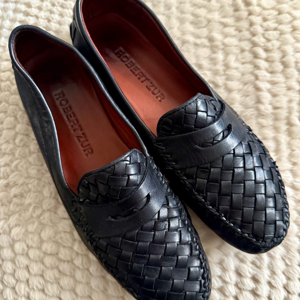 Robert Zur Black Woven Leather Loafers